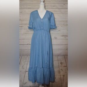 ZARA Women's size XS Dress denim midi ruffle detail short sleeves